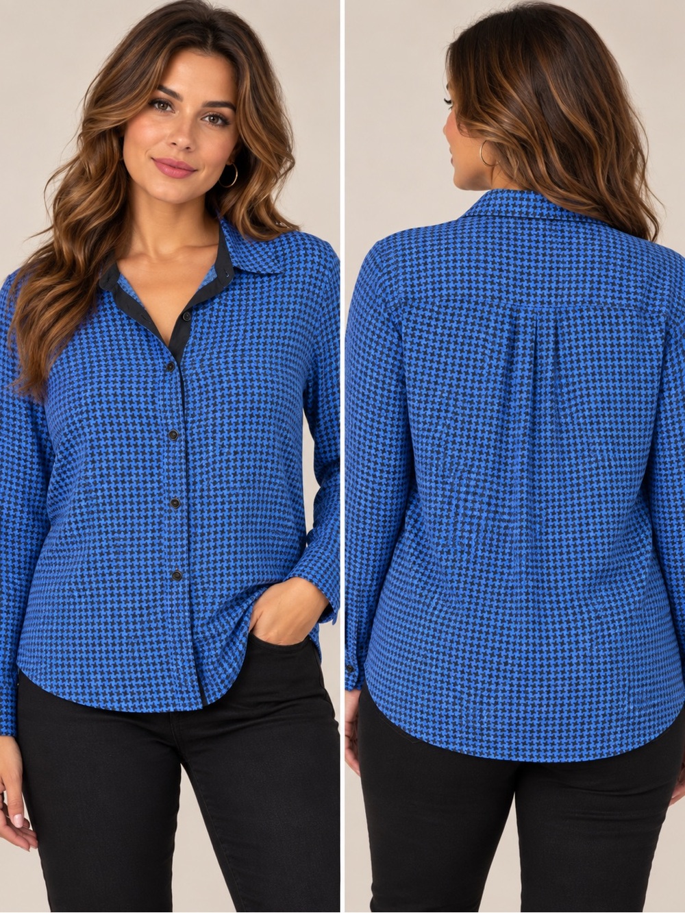 Blue Houndstooth Button-Up Shirt
